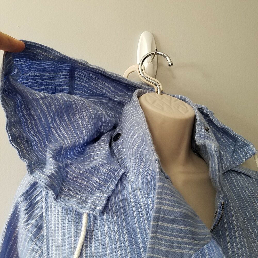 Joie women Anorak jacket Barker Linen Striped Hooded blue white fabric sz S New - Picture 4 of 9